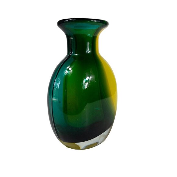 Vintage Murano Hand-Blown Art Glass Vase Green & Yellow Gradient Design 9" Tall - Picture 4 of 11